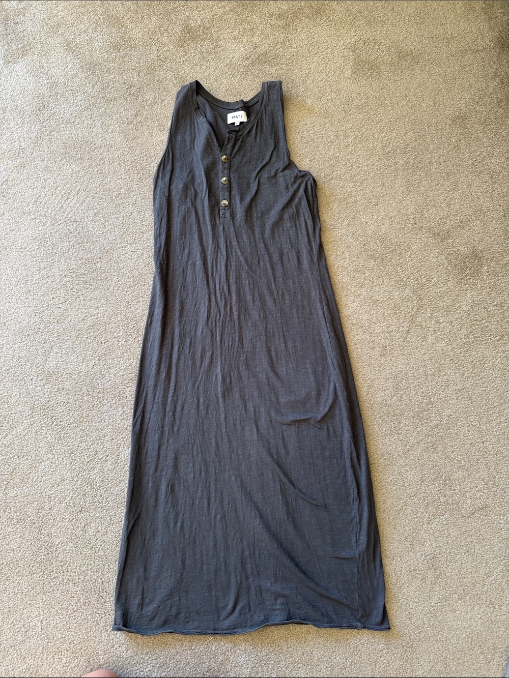 Sleeveless Charcoal Henley Maxi Dress with Button Placket